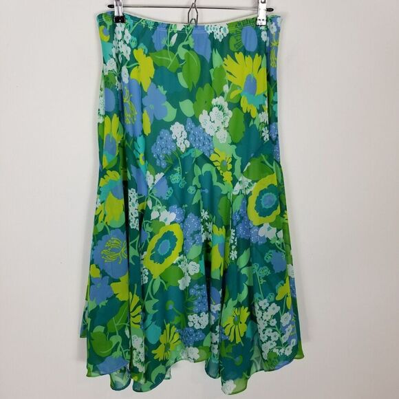 Vibrant Floral Midi Skirt in Green and Blue - Picture 4 of 6